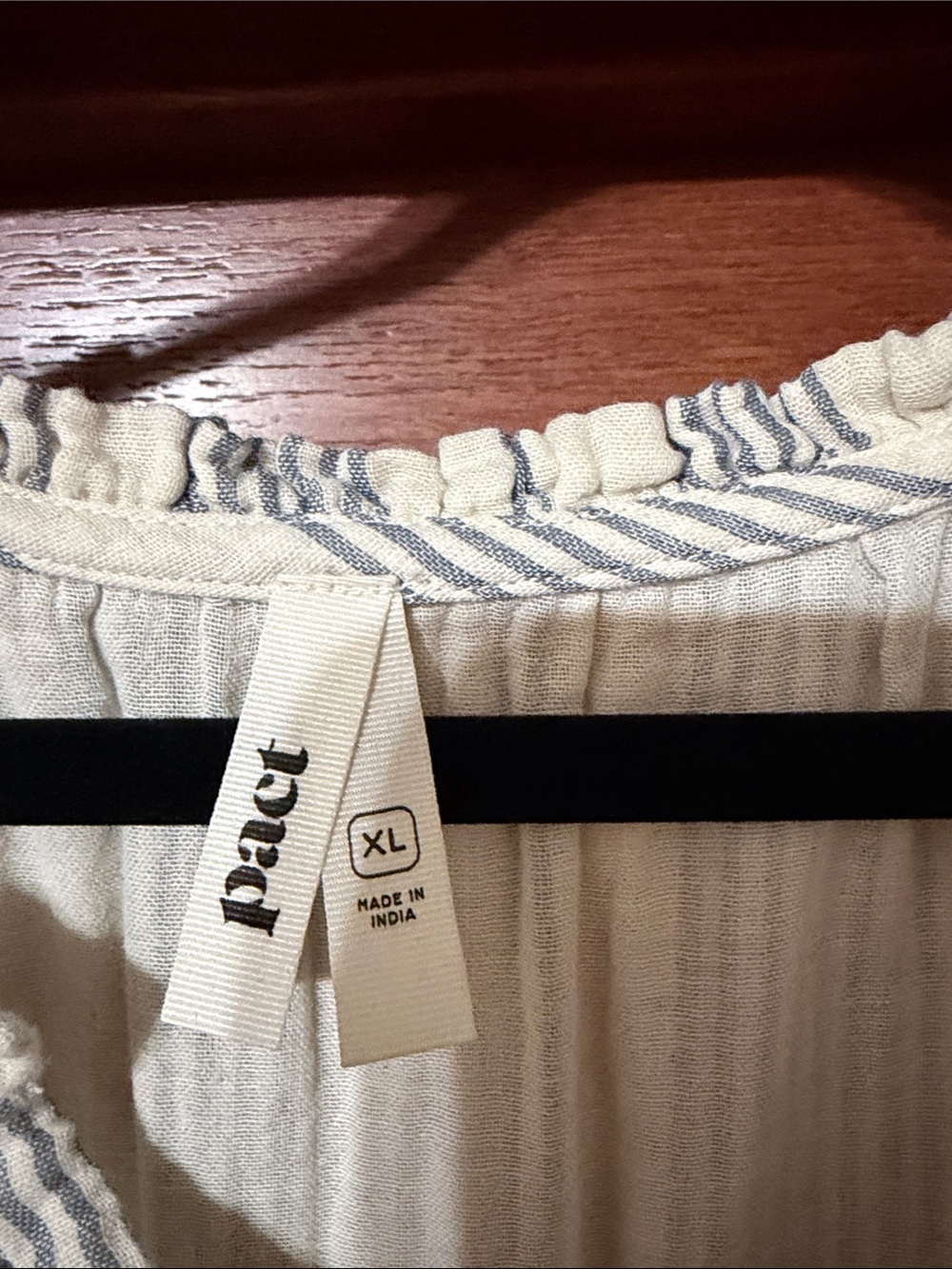 Pact Cream and Blue Striped Tiered Maxi Dress - Picture 2 of 7